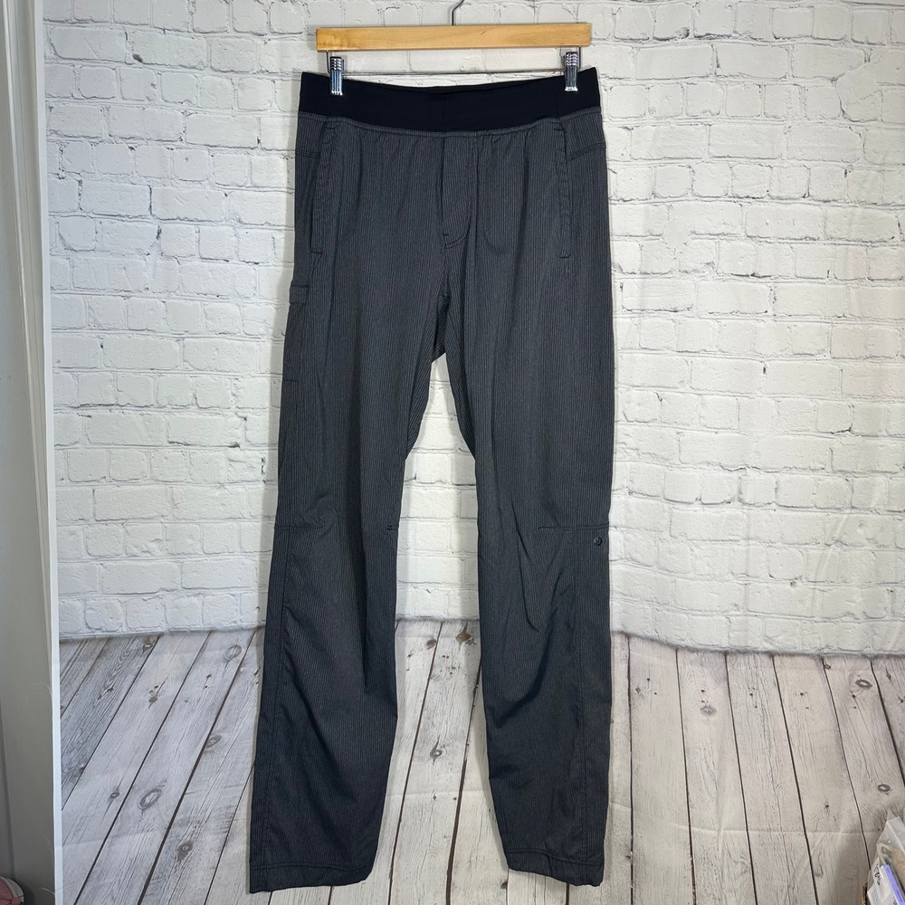Lululemon Mens Seawall Track Pants‎ Grey Black Striped Relaxed Athletic Size L